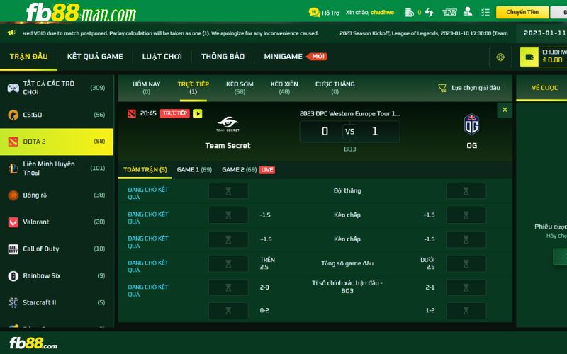 Quy định trả thưởng của sảnh cược E-Sports FB88