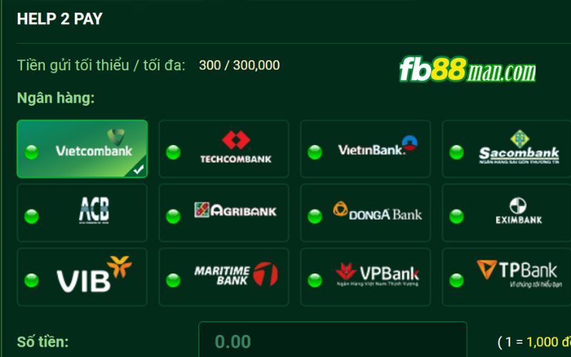 Nạp tiền vào nhà cái FB88 trong 3 phút